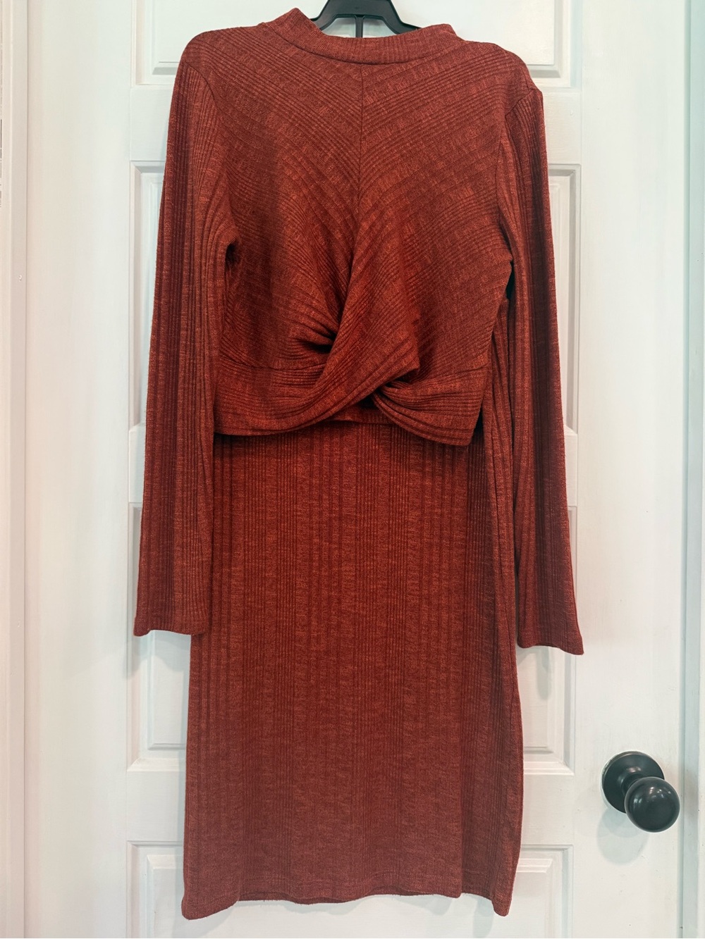 Almost Famous Rust Twist Front Rib Knit Top & Midi Skirt Set Medium